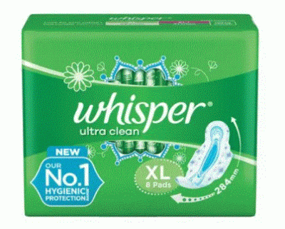 Whisper Sanitary Pads - Extra Large Wings, Ultra, 8 pcs