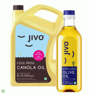 Jivo Cold Press Canola OIl 5 L: Get Extra Light Olive Oil 1 L Bo