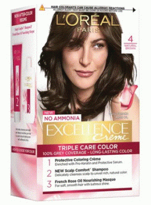 Loreal Paris Excellence Creme Hair Color, 72 ml + 100 g 4 Natura