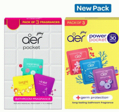 Godrej Aer Power Pocket - Bathroom Air Fragrance, Assorted, 10 g