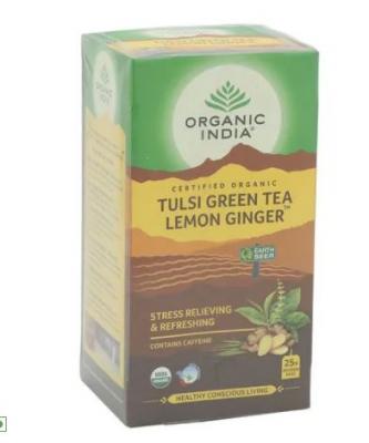 ORGANIC INDIA Green Tea - Tulsi, Lemon & Ginger, 45 g (25 Bags x